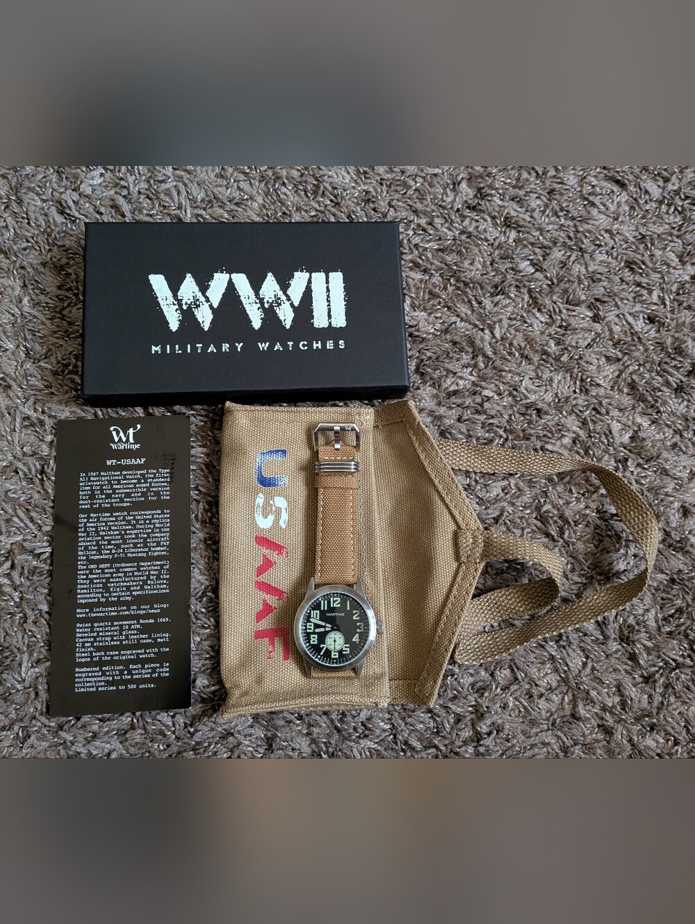 Wartime WW2 USAAF Swiss-Quartz Movement Canvas Strap 42MM Watch NEW